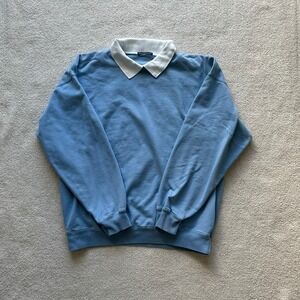 Brandy Melville Women's Preppy Collared Fleece Pullover Size Large in Blue